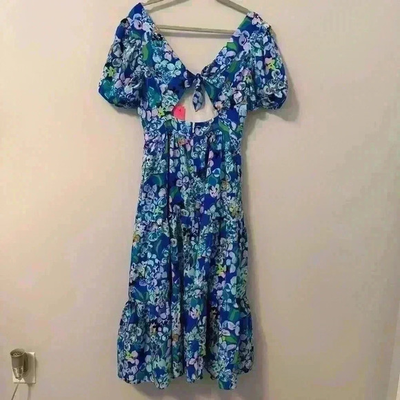 Lilly Pulitzer Grace Tiered Midi Dress NEW Blue Grotto Twilight Tropics Size 6 - Picture 6 of 7